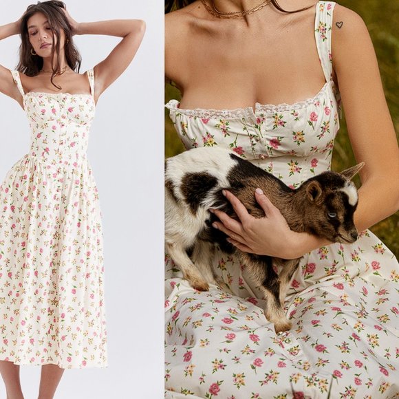 HOUSE OF CB 'Tatiana' Rose Print Midi Sundress NWOT - Picture 3 of 13